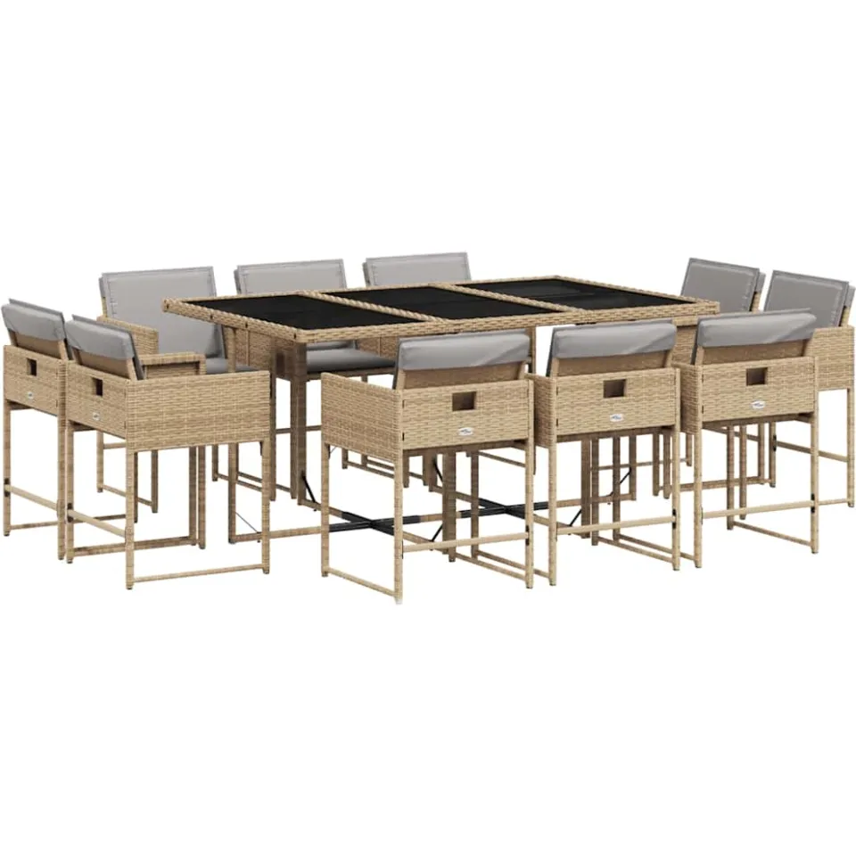 vidaXL 11-delige Tuinset met kussens poly rattan gemengd beige, foto 4