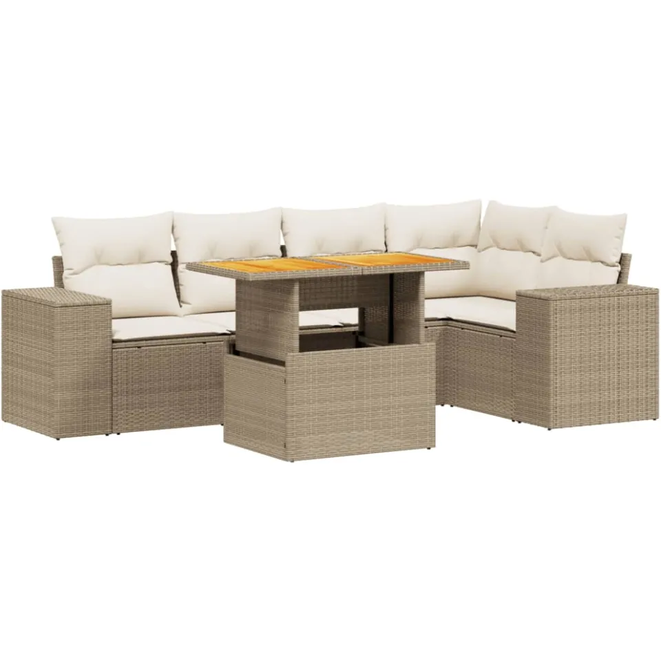 vidaXL 6-delige Loungeset met kussens poly rattan beige, foto 3