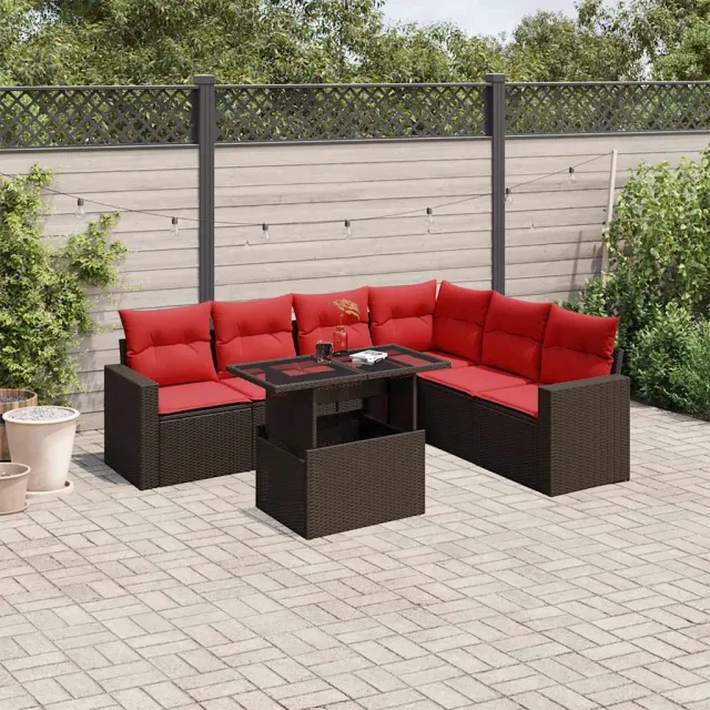 vidaXL 7-delige tuinbankset met kussens, bruin polyrotan, foto 2
