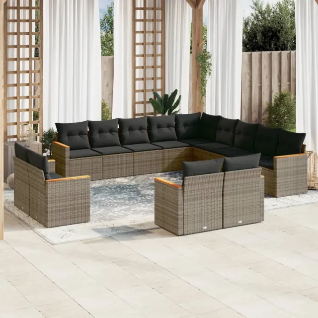 vidaXL 13-delige Loungeset met kussens poly rattan grijs, foto 2