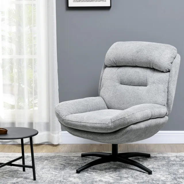 FloraGrace Fauteuil 79 x 91 x 98 cm - 360 Graden Draaibaar Met Geïntegreerde Armleuningen - Woonkamer - Stof - Grijs