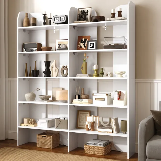 STILVORA Boekenkast 160 Cm Hoog Met Vijf Niveaus Ruime Open Opbergkast 135 X 25 Cm Spaanplaat Wit Voor Woonkamer Werkkamer Slaapkamer En Kantoor