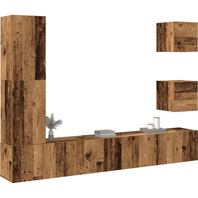 vidaXL 5-delig Tv-meubelset wandmontage bewerkt hout oud houtkleurig Bruin