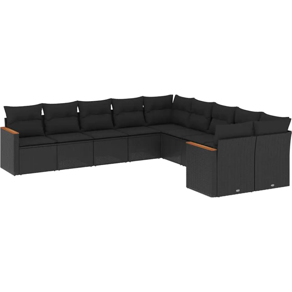 vidaXL 10-delige Loungeset met kussens poly rattan zwart, foto 3
