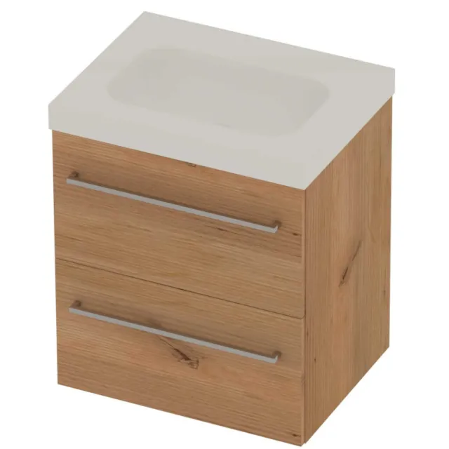 Basic-Line Moby 46 Badmeubelset Polystone 2 Laden 60x46x66 cm Whisky Oak Glans Wit
