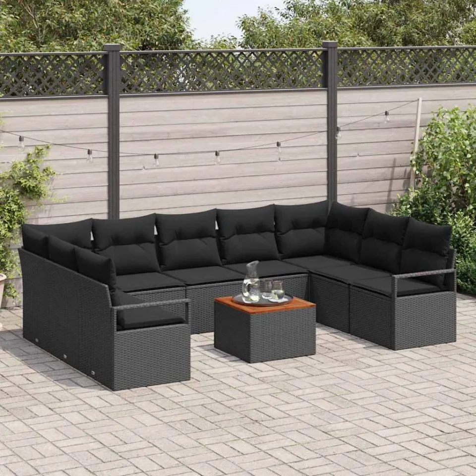 vidaXL Tuinbankenset 10 st Zwart poly rattan, foto 3