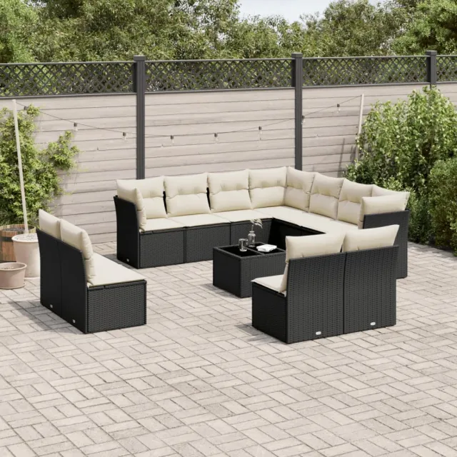 vidaXL 12-delige Loungeset met kussens poly rattan zwart, foto 2