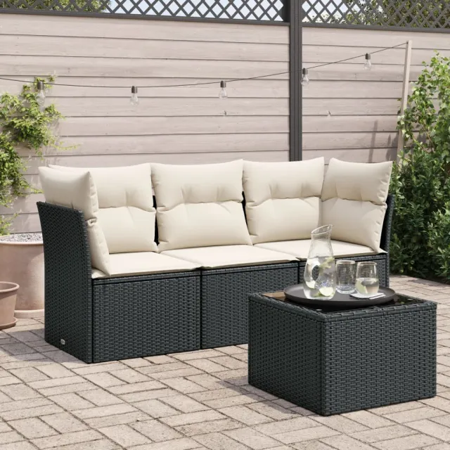 vidaXL 4-delige Loungeset met kussens poly rattan bruin