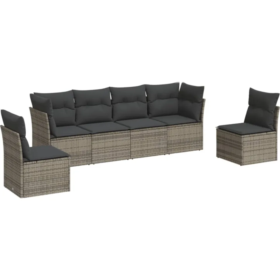 vidaXL 6-delige Loungeset met kussens poly rattan grijs