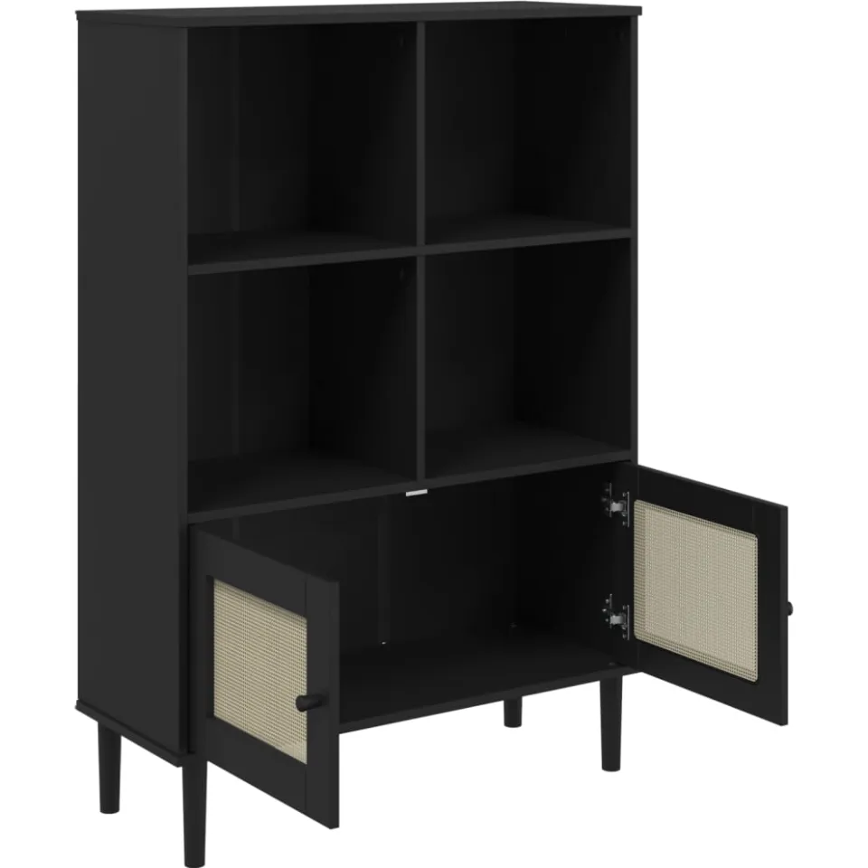 vidaXL Boekenkast SENJA rattan-look 90x35x130 cm grenenhout zwart, foto 4