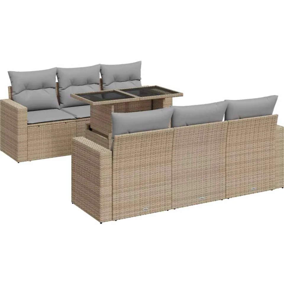 vidaXL 7-delige Loungeset met kussens poly rattan beige, foto 3