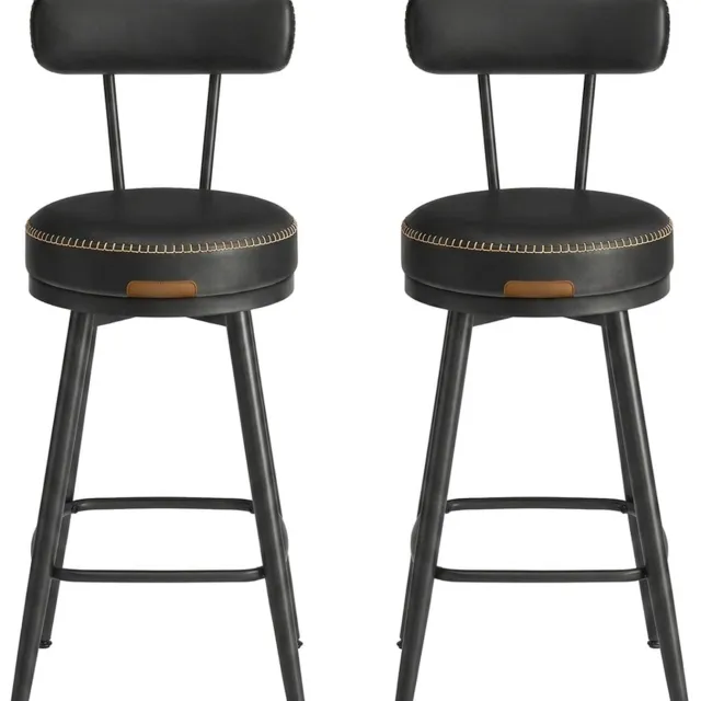 Klarven Barkrukken Kunstleer Zwart - Barkrukken Set van 2 - Bar Stools - 360° Draaibaar - Draagvermogen 120kg - 54x54x90,5 cm