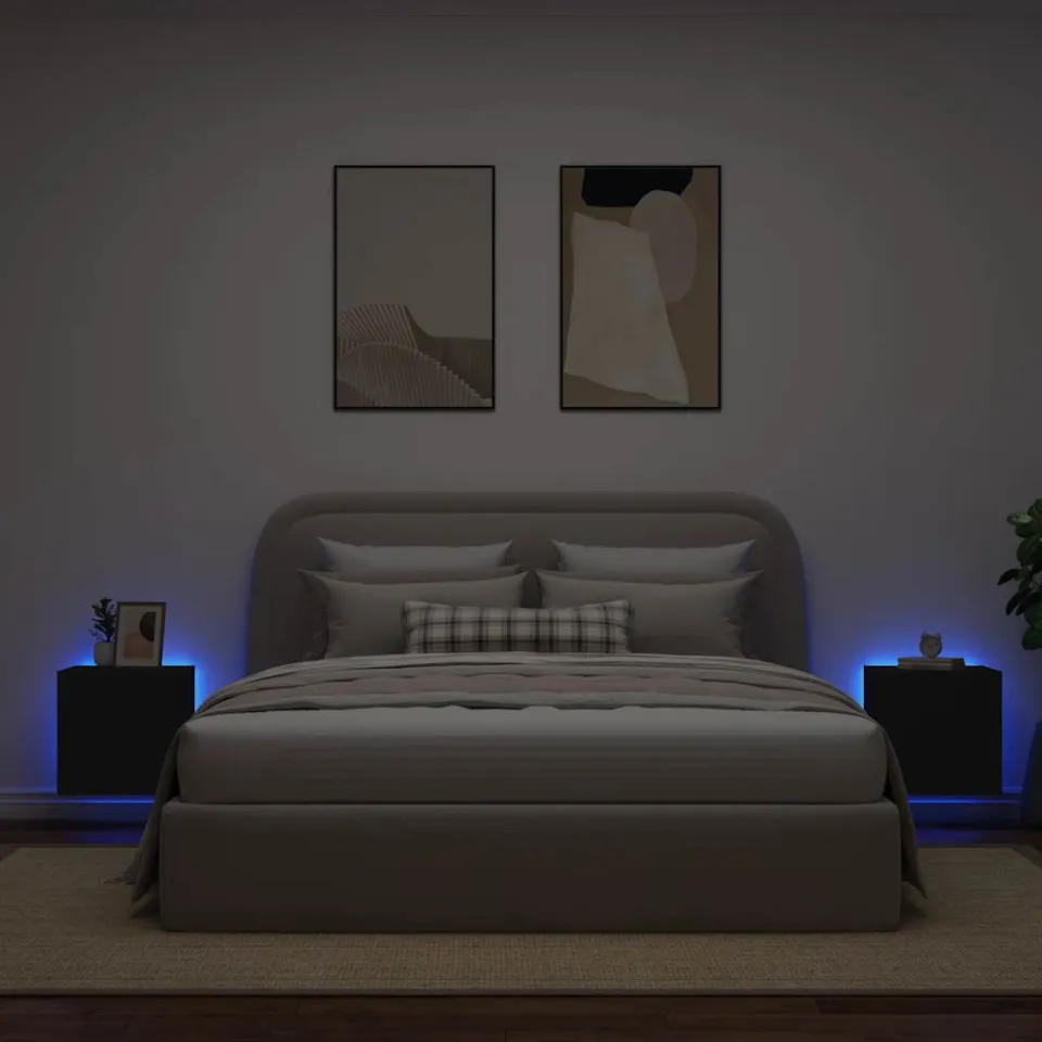 vidaXL Tv-wandmeubelen met LED-verlichting 2 st 40,5x35x40 cm zwart, foto 3