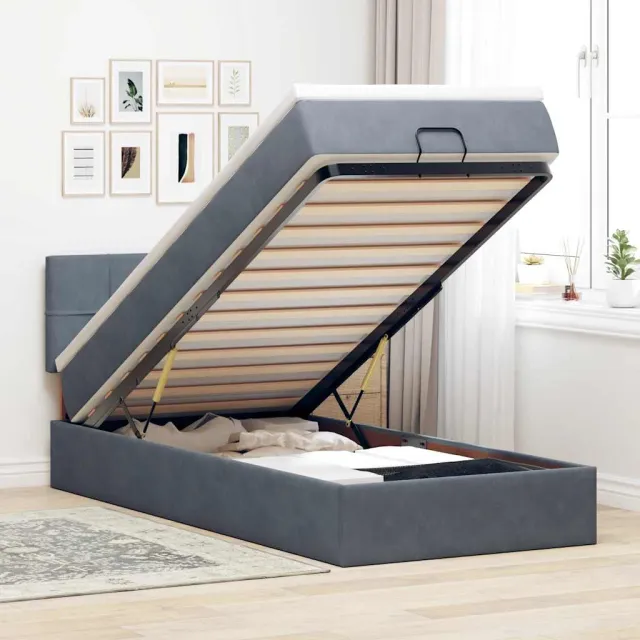 vidaXL Ottoman bed met matras en LED's 90x200cm fluweel donkergrijs grijs