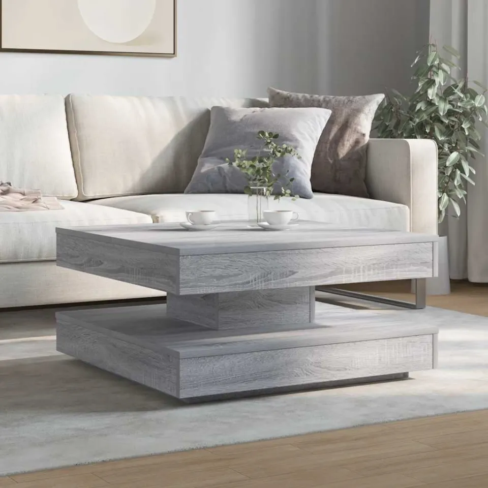 vidaXL Salontafel 360 graden draaibaar 70x70x34,5cm grijs sonoma eiken, foto 2