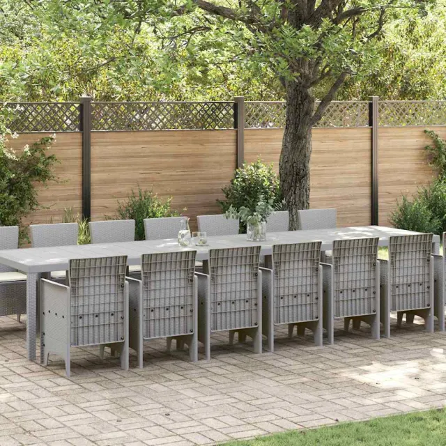 vidaXL Tuin Eettafelset met kussens 15 st Lichtgrijs PP