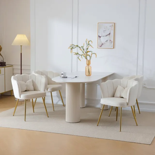 HAUSS SPOLE Fauteuil Set Van 4 - Modern Velvet Design - Fluweelzachte Zitcomfort Met Gouden Metalen Poten - Voor Woonkamer En Slaapkamer - Beige