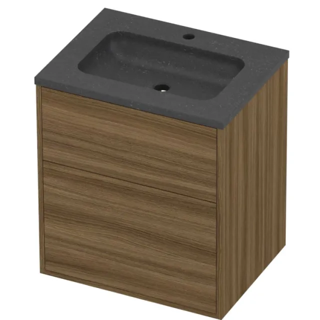 Proline Rollo Badmeubelset Hardsteen Elegant In Kader 60x46x67 cm Blue Stone Caramel Walnut Houtlook