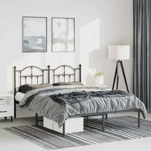 vidaXL Bedframe met hoofdbord metaal zwart 135x190 cm