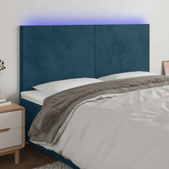vidaXL Hoofdbord LED 180x5x118/128 cm fluweel donkerblauw blauw