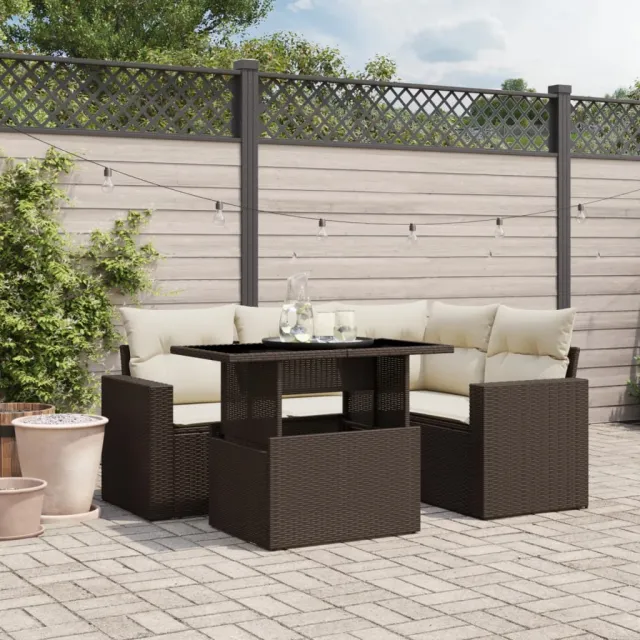 vidaXL 5-delige Loungeset met kussens poly rattan bruin, foto 2