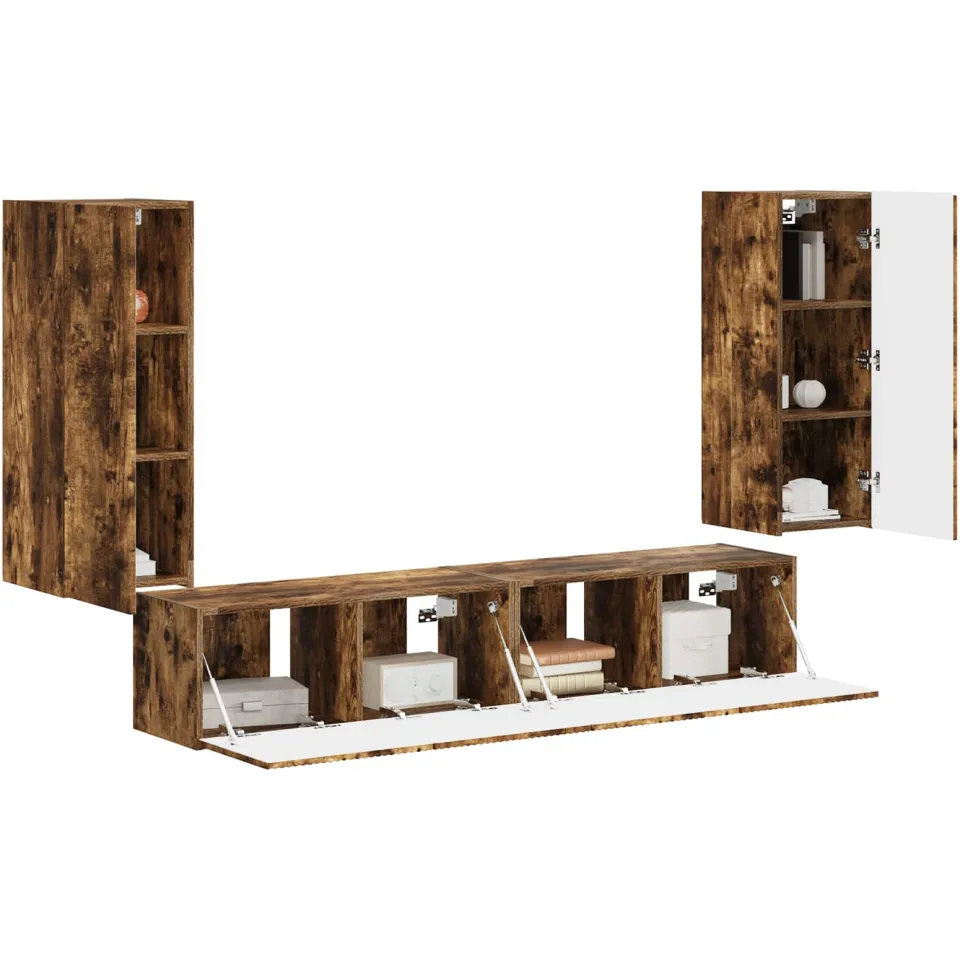 vidaXL TV Wandkast Set 4 st Gerookt eiken Bewerkt hout, foto 3