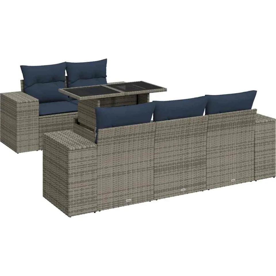 vidaXL 6-delige Loungeset met kussens poly rattan acacia grijs, foto 3