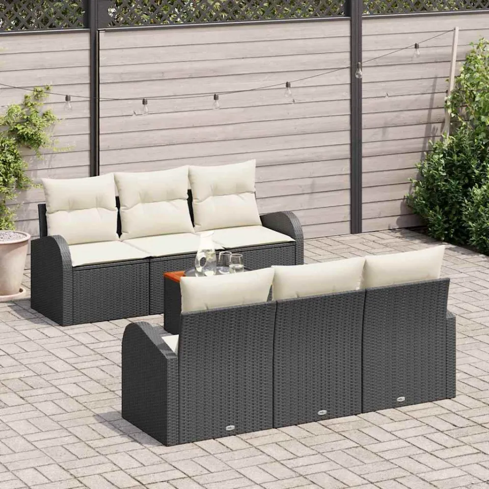 vidaXL Tuinbankenset 7 st Zwart poly rattan, foto 3
