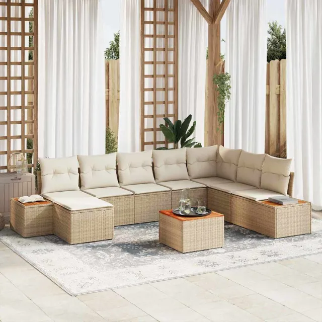 vidaXL Tuinbankenset 9 st Beige Poly riet, foto 2