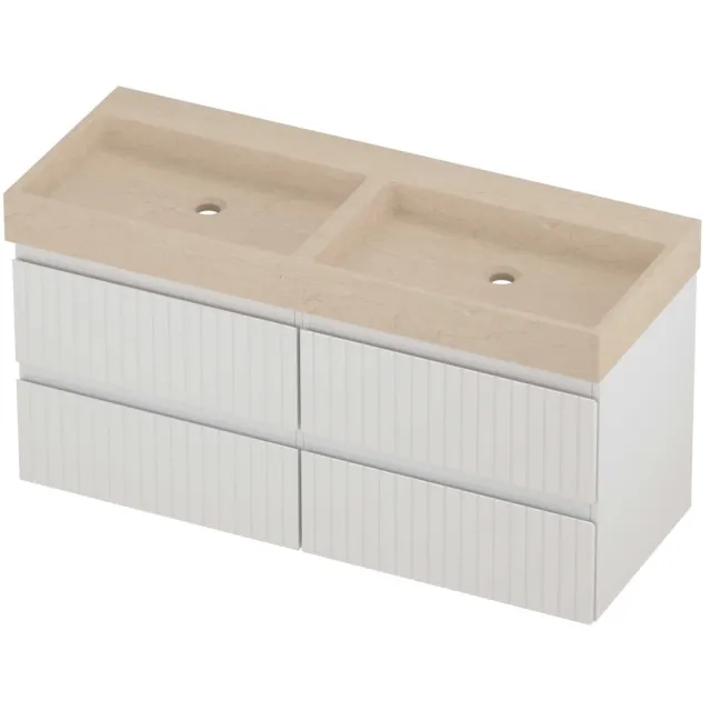 Proline Evoli Badmeubelset Hardsteen Loft 4 Laden 120x46x62 cm Sand Stone Glans Wit