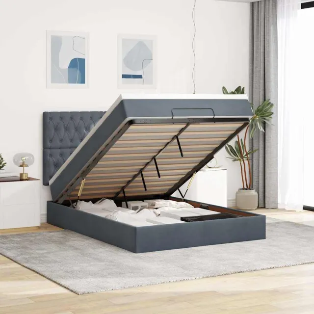 vidaXL Ottoman bed met matrassen 140x200cm fluweel donkergrijs grijs