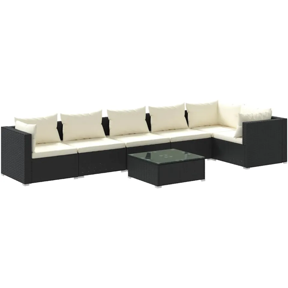 vidaXL 7-delige Loungeset met kussens poly rattan zwart, foto 3