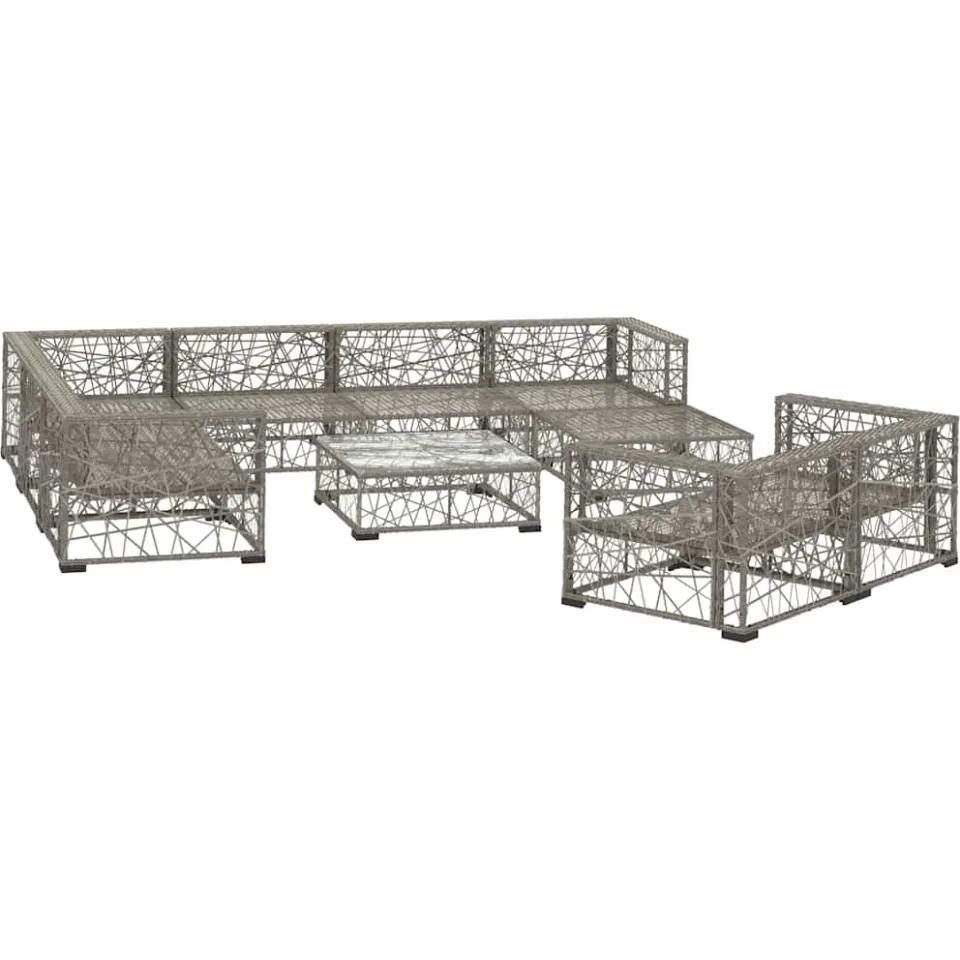 vidaXL 10-delige Loungeset met kussens poly rattan grijs, foto 2