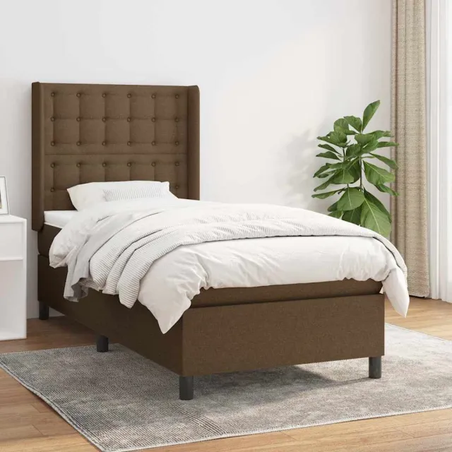 vidaXL Boxspring met matras stof donkerbruin 90x200 cm bruin