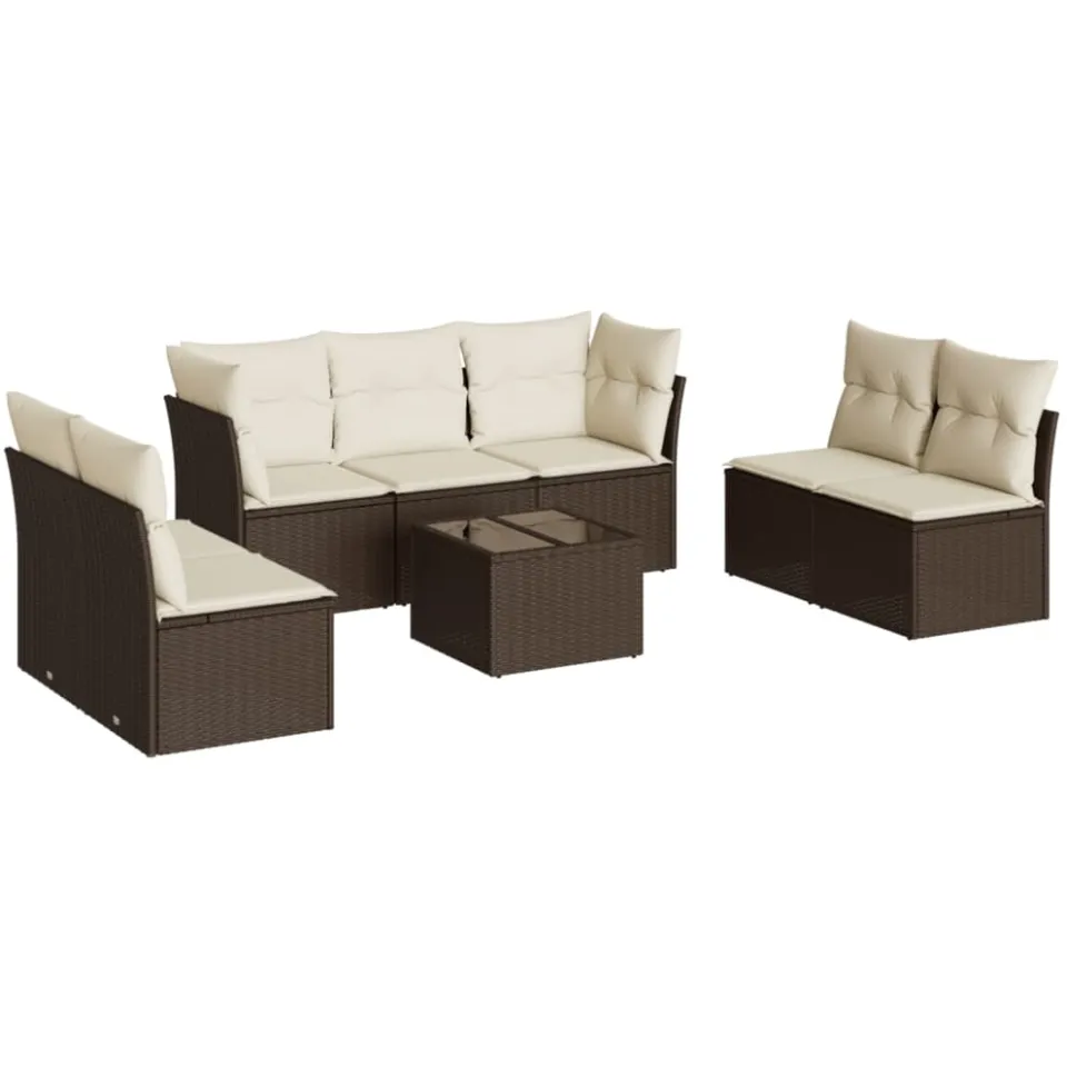 vidaXL 8-delige Loungeset met kussens poly rattan bruin