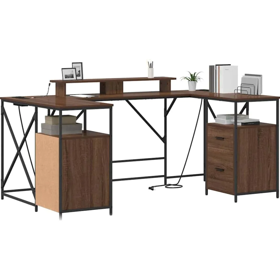 vidaXL Bureau Bruin Eiken Bewerkt hout 182 x 101 x 87,5 cm