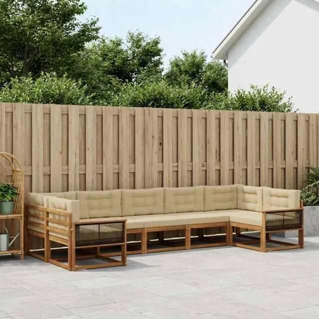 vidaXL Buiten bankenset 7 st 7-zits Natuurlijk en Beige