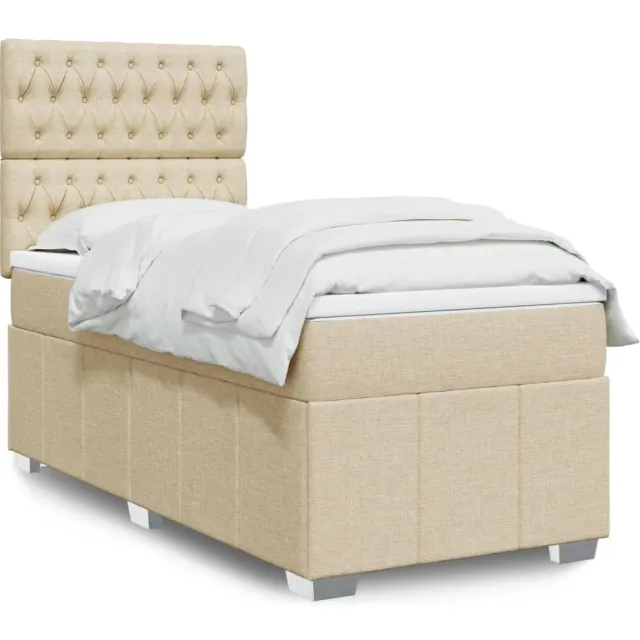 vidaXL Boxspring met matras stof crèmekleurig 100x200 cm