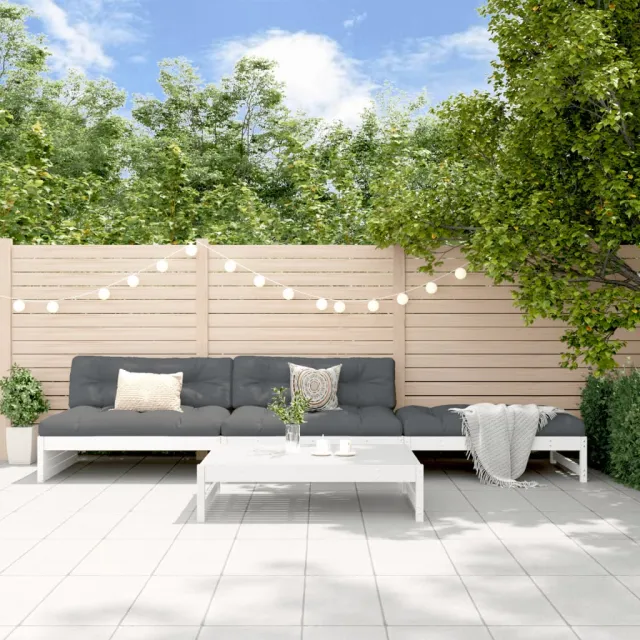 vidaXL 4-delige Loungeset met kussens massief hout wit, foto 2