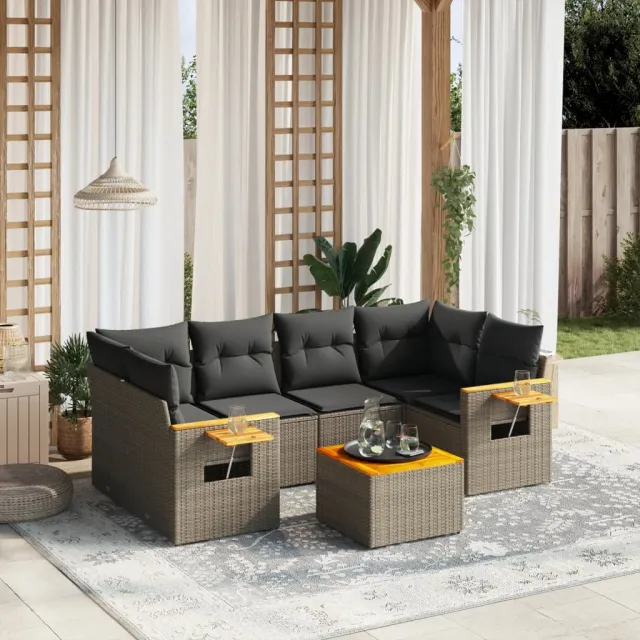 vidaXL 7-delige Loungeset met kussens poly rattan grijs, foto 2