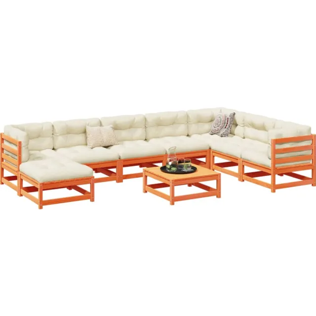 vidaXL 9-delige Loungeset met kussens massief grenenhout wasbruin