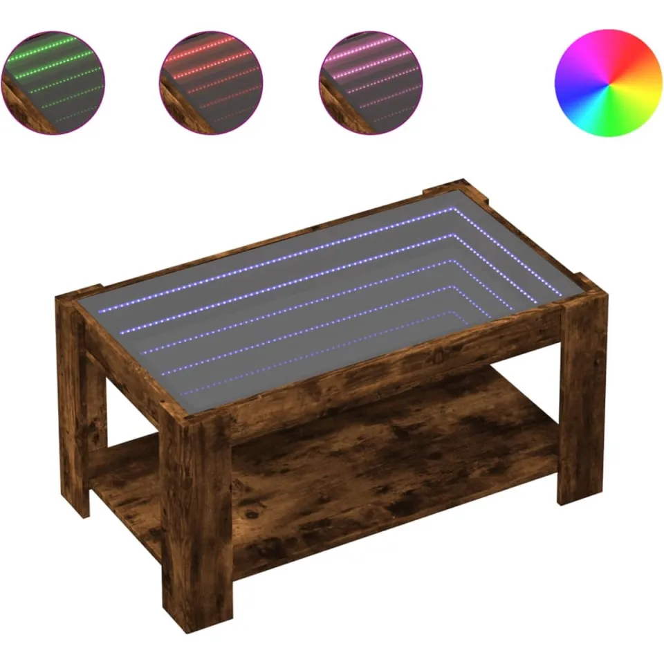 vidaXL Salontafel met LED 93x53x45 cm bewerkt hout gerookt eikenkleur, foto 3