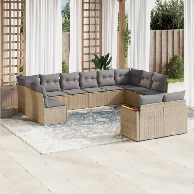 vidaXL 12-delige Loungeset met kussens poly rattan gemengd beige