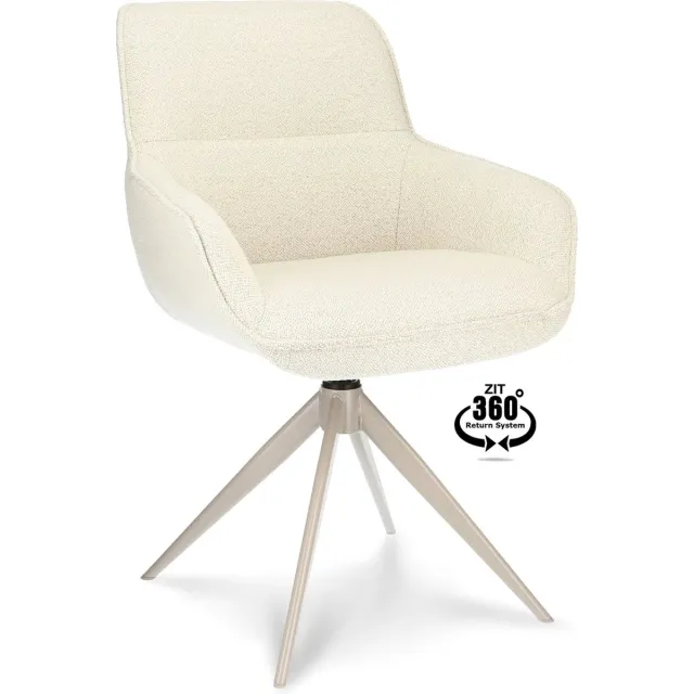 Icon Living Armstoel Luna - Stof Mose Natural - Leg Smoked Cream 360° Return-system Wit