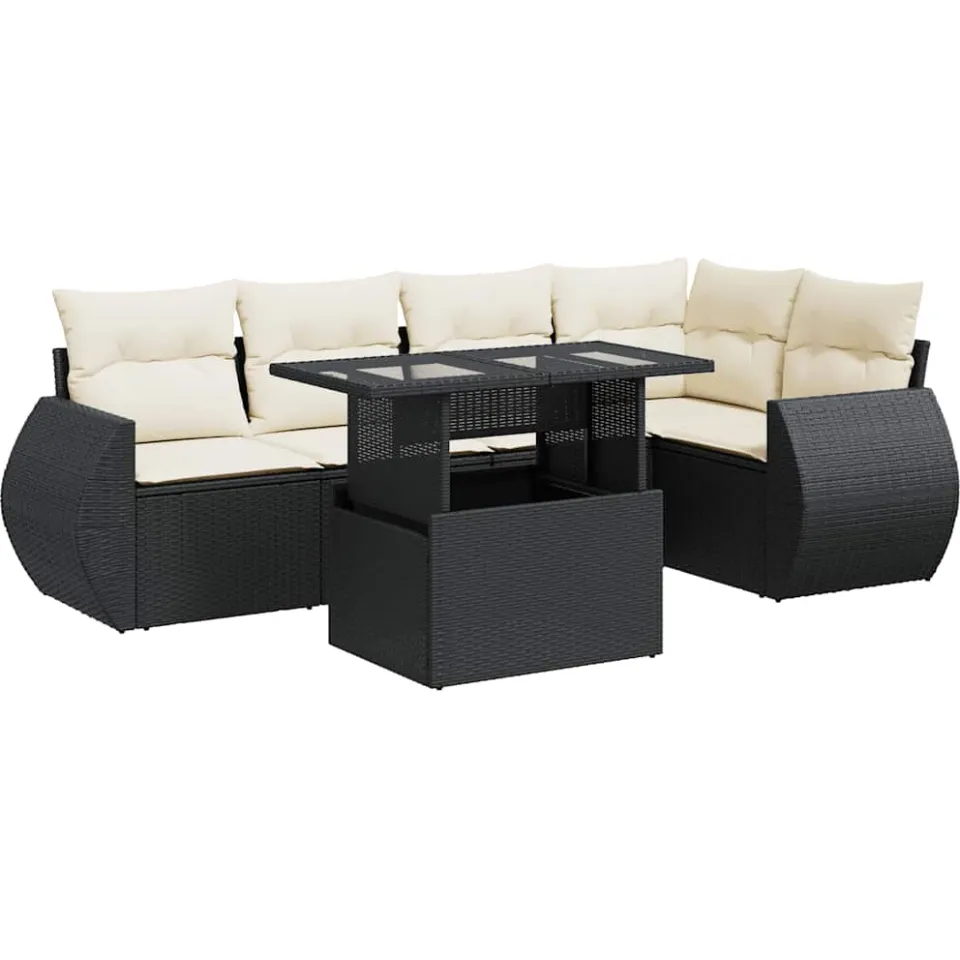 vidaXL 6-delige Loungeset met kussens poly rattan zwart, foto 3