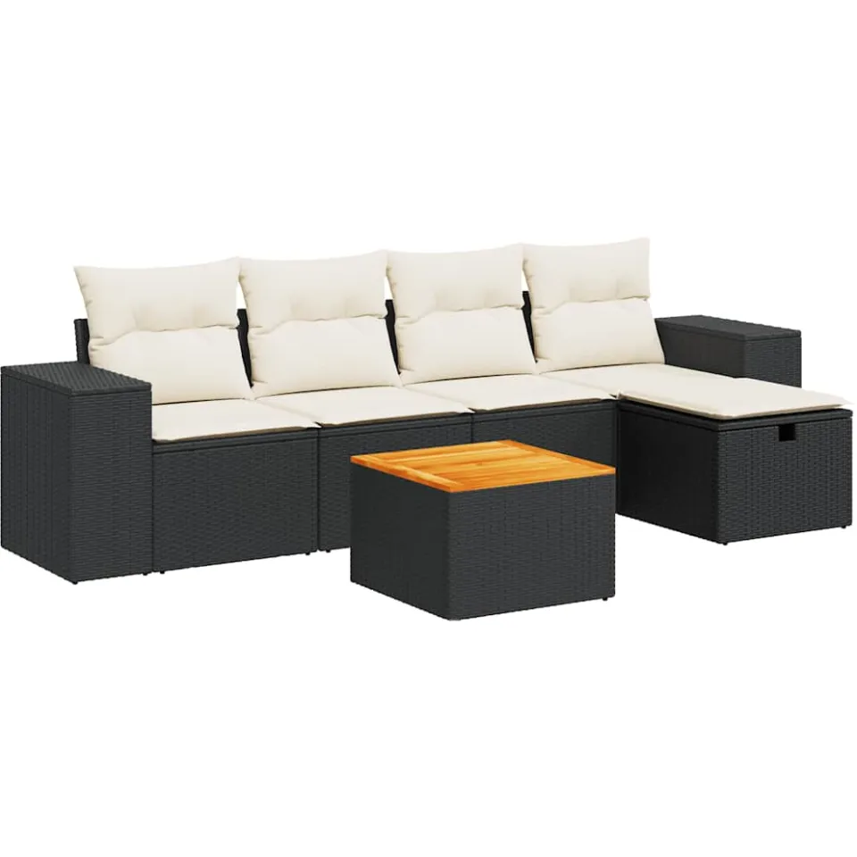 vidaXL 6-delige Loungeset met kussens poly rattan zwart, foto 3