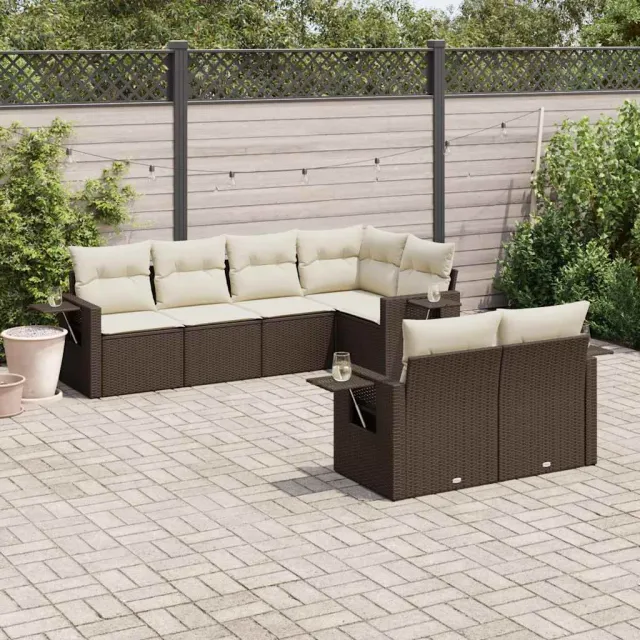 vidaXL 7-delige Loungeset met kussens poly rattan bruin, foto 2