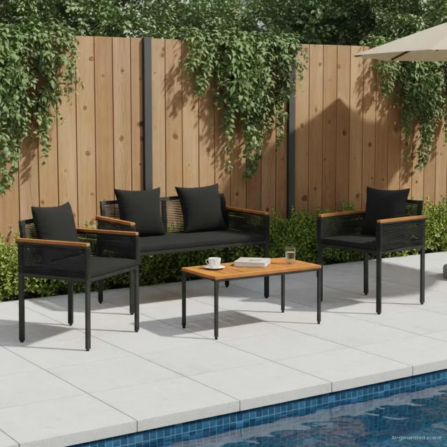 vidaXL Buitenmeubelset 4 st Zwart poly rattan, foto 2