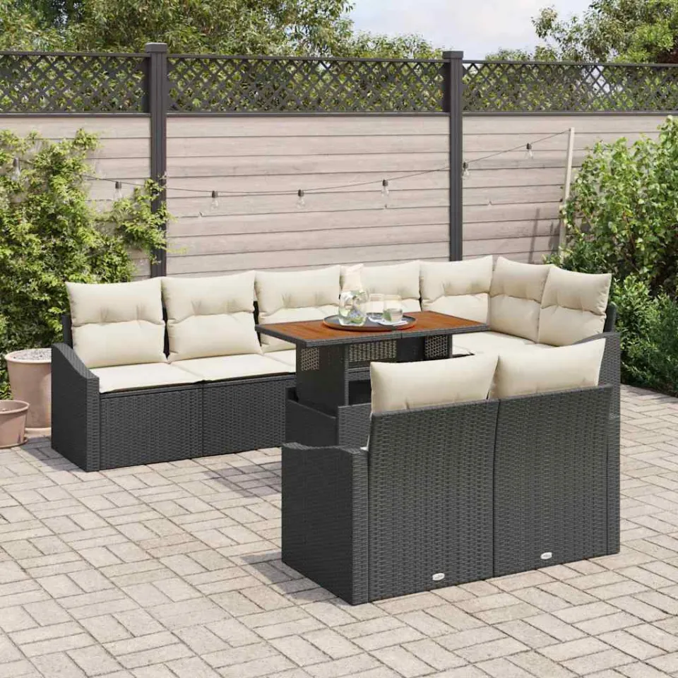 vidaXL Tuin Sofa Set 9 st Zwart Poly riet, foto 3