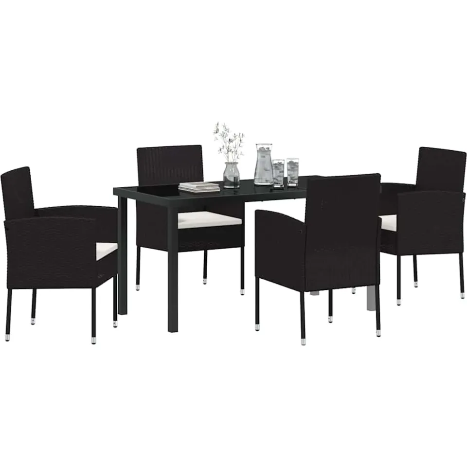 vidaXL Tuin eettafelset 5 st Zwart poly rattan